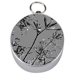 Grey Colors Flowers And Branches Illustration Print Silver Compasses