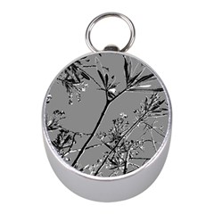 Grey Colors Flowers And Branches Illustration Print Mini Silver Compasses