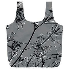 Grey Colors Flowers And Branches Illustration Print Full Print Recycle Bag (XXL)