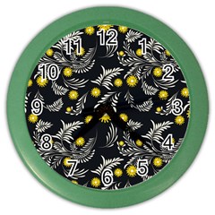 Folk Flowers Art Pattern Floral Abstract Surface Design  Seamless Pattern Color Wall Clock by Eskimos