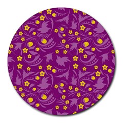 Folk Flowers Art Pattern Floral Abstract Surface Design  Seamless Pattern Round Mousepads by Eskimos