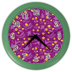 Folk Flowers Art Pattern Floral Abstract Surface Design  Seamless Pattern Color Wall Clock by Eskimos