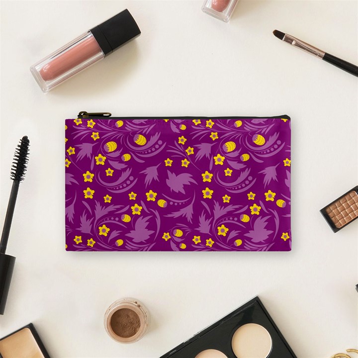 Folk flowers art pattern Floral abstract surface design  Seamless pattern Cosmetic Bag (Small)