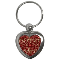 Folk Flowers Art Pattern Floral Abstract Surface Design  Seamless Pattern Key Chain (heart) by Eskimos