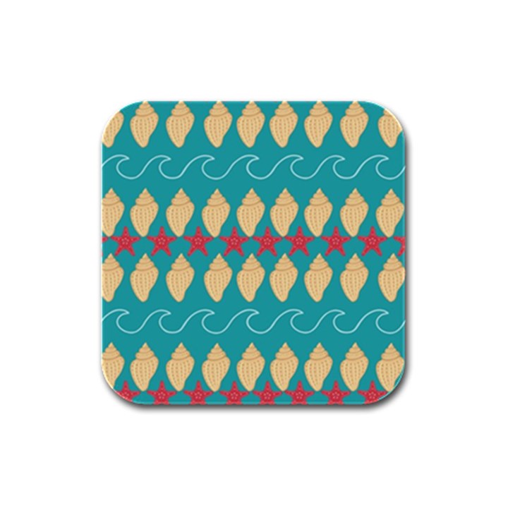 Starfish And Seashells  Sea Rubber Square Coaster (4 pack) 