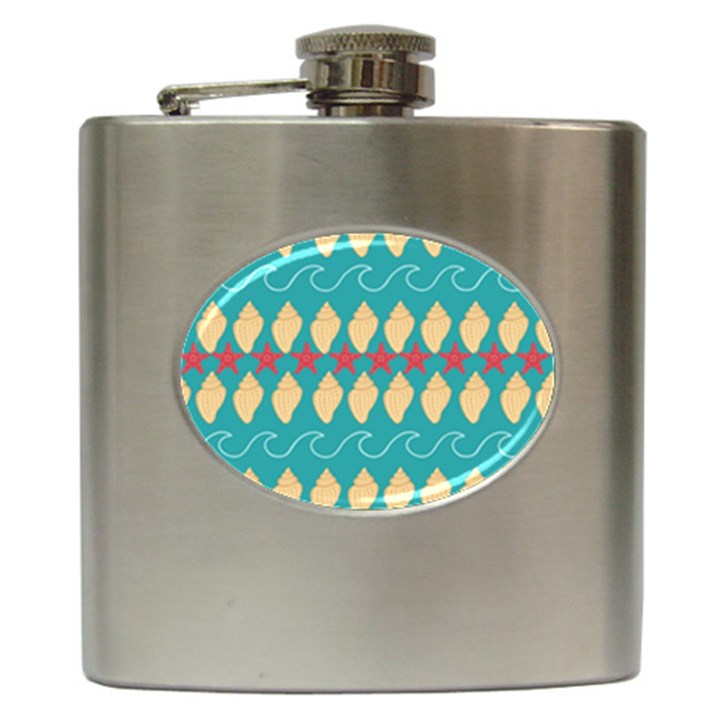 Starfish And Seashells  Sea Hip Flask (6 oz)