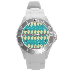 Starfish And Seashells  Sea Round Plastic Sport Watch (l)