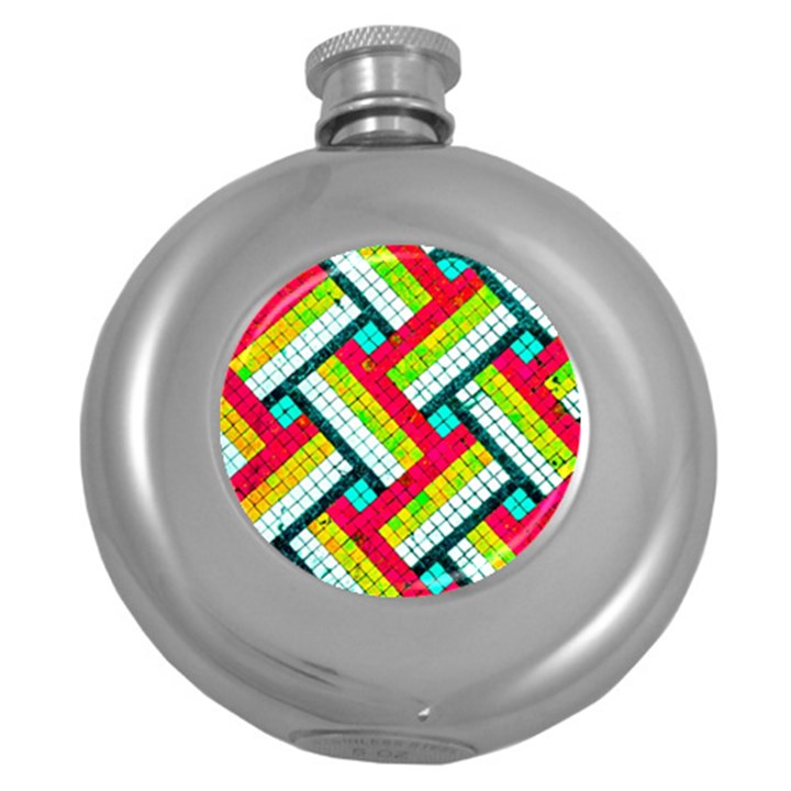 Pop Art Mosaic Round Hip Flask (5 oz)