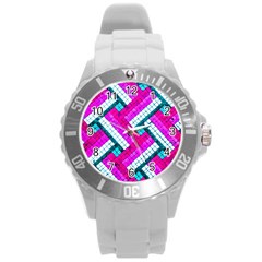 Pop Art Mosaic Round Plastic Sport Watch (l)