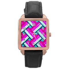 Pop Art Mosaic Rose Gold Leather Watch 