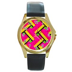 Pop Art Mosaic Round Gold Metal Watch by essentialimage365