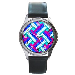 Pop Art Mosaic Round Metal Watch by essentialimage365