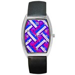 Pop Art Mosaic Barrel Style Metal Watch Front