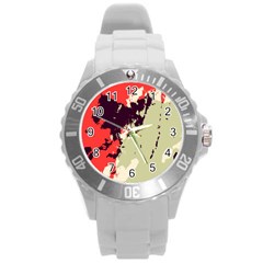 Abstract Colorful Pattern Round Plastic Sport Watch (l) by AlphaOmega