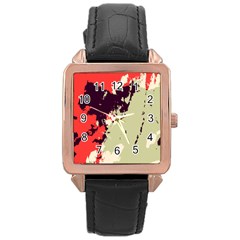 Abstract Colorful Pattern Rose Gold Leather Watch 