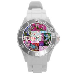 Pink Purple Aesthetic Round Plastic Sport Watch (l) by designsbymallika