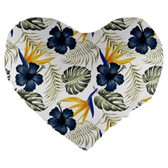 Tropical Blue Love Large 19  Premium Flano Heart Shape Cushions by designsbymallika