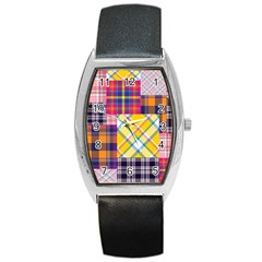 Checks Pattern Barrel Style Metal Watch by designsbymallika