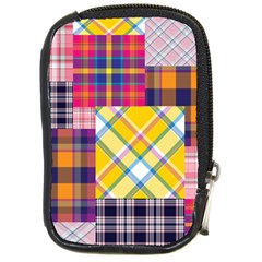 Checks Pattern Compact Camera Leather Case