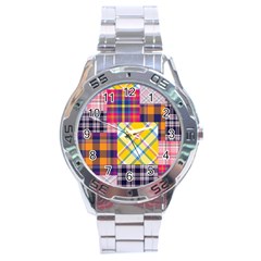 Checks Pattern Stainless Steel Analogue Watch