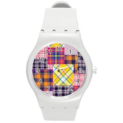 Checks Pattern Round Plastic Sport Watch (M)