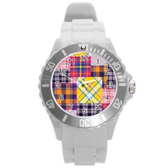 Checks Pattern Round Plastic Sport Watch (L)