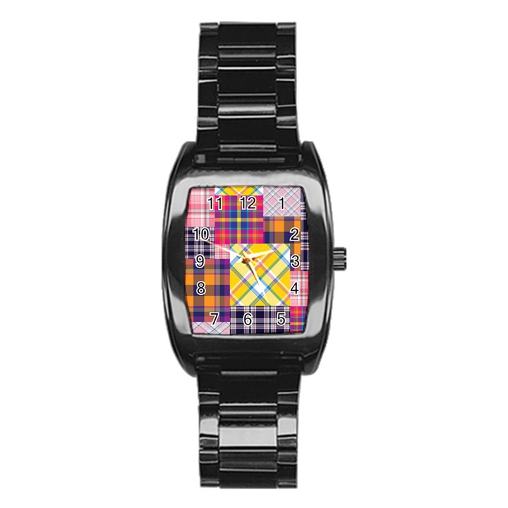 Checks Pattern Stainless Steel Barrel Watch