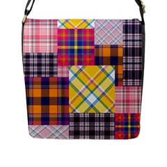 Checks Pattern Flap Closure Messenger Bag (L)