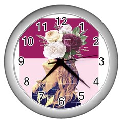 Flower Girl Wall Clock (silver) by designsbymallika