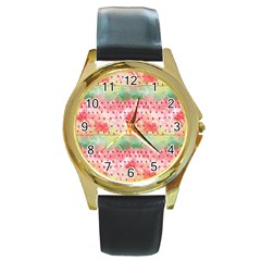 Colorful Paints Round Gold Metal Watch by designsbymallika