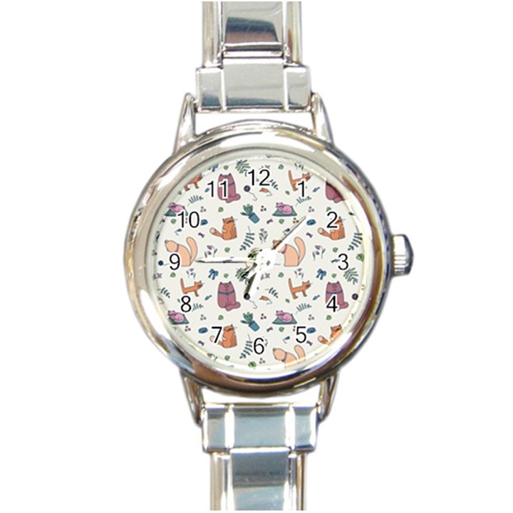 Funny Cats Round Italian Charm Watch