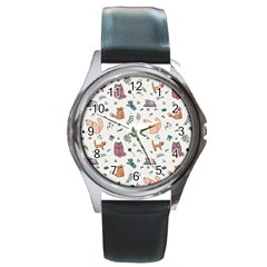 Funny Cats Round Metal Watch by SychEva