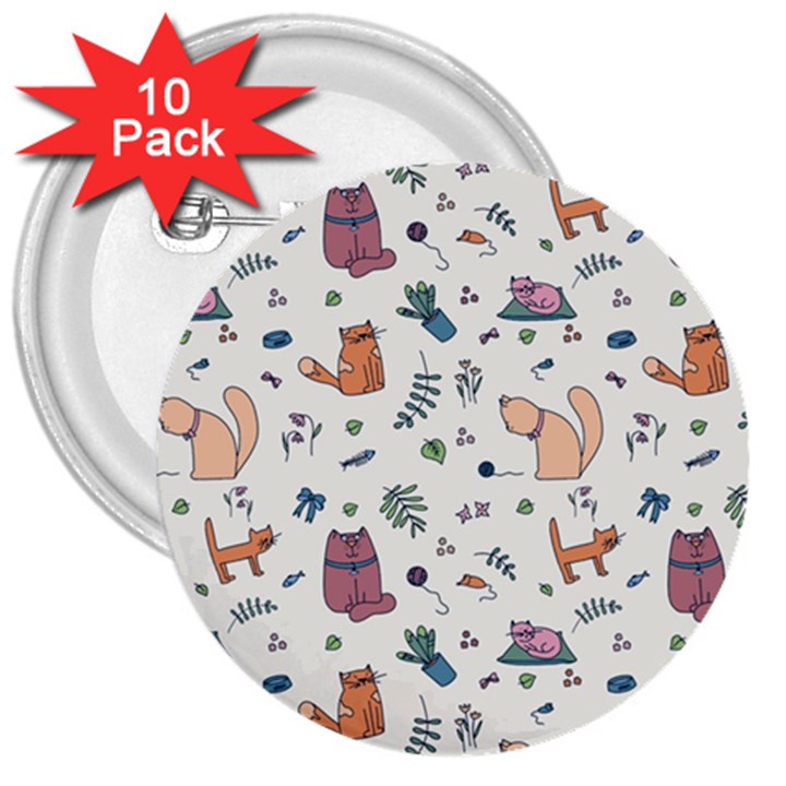 Funny Cats 3  Buttons (10 pack) 