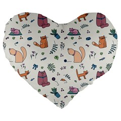 Funny Cats Large 19  Premium Heart Shape Cushions by SychEva