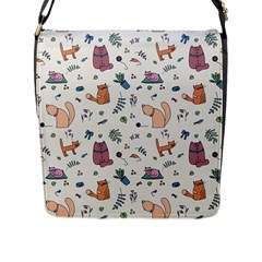 Funny Cats Flap Closure Messenger Bag (L)