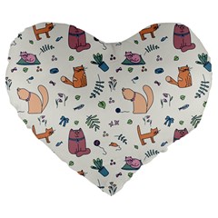 Funny Cats Large 19  Premium Flano Heart Shape Cushions