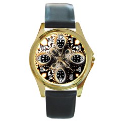 Fractal Jewerly Round Gold Metal Watch by Sparkle