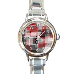 Abstract Tiles, Mixed Color Paint Splashes, Altered Round Italian Charm Watch by Casemiro