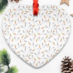 Cute Bunnies And Carrots Pattern, Light Colored Theme Ornament (heart) by Casemiro