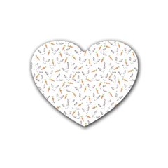 Cute Bunnies And Carrots Pattern, Light Colored Theme Rubber Coaster (heart)  by Casemiro