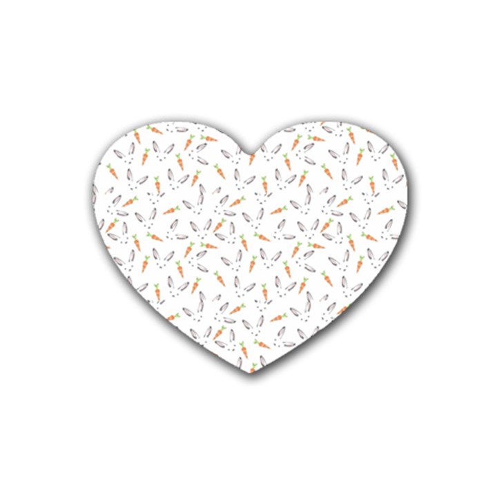 Cute Bunnies and carrots pattern, light colored theme Rubber Coaster (Heart) 