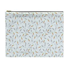 Cute Bunnies And Carrots Pattern, Light Colored Theme Cosmetic Bag (xl) by Casemiro