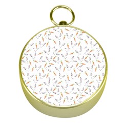 Cute Bunnies And Carrots Pattern, Light Colored Theme Gold Compasses by Casemiro