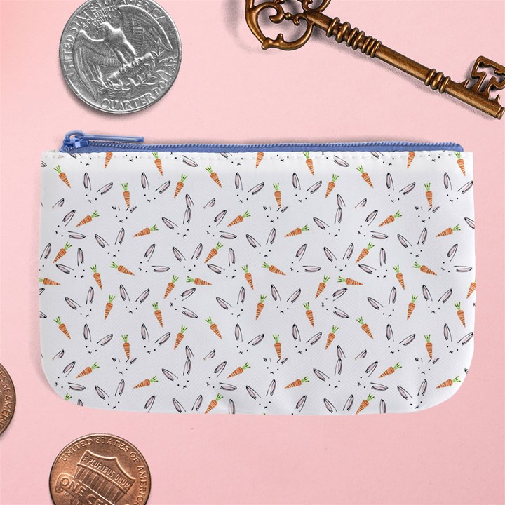 Cute Bunnies and carrots pattern, light colored theme Large Coin Purse