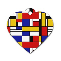 Stripes And Colors Textile Pattern Retro Dog Tag Heart (two Sides) by DinzDas