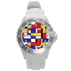 Stripes And Colors Textile Pattern Retro Round Plastic Sport Watch (l)