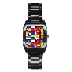 Stripes And Colors Textile Pattern Retro Stainless Steel Barrel Watch