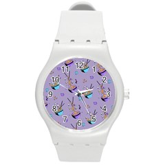 Japanese Ramen Sushi Noodles Rice Bowl Food Pattern Round Plastic Sport Watch (m) by DinzDas