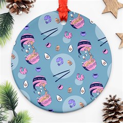 Japanese Ramen Sushi Noodles Rice Bowl Food Pattern 2 Round Ornament (two Sides) by DinzDas