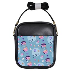 Japanese Ramen Sushi Noodles Rice Bowl Food Pattern 2 Girls Sling Bag by DinzDas